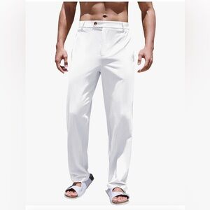 Mens Cotton Linen Loose Pant Casual Lightweight Flat-Front Trouser- NWT